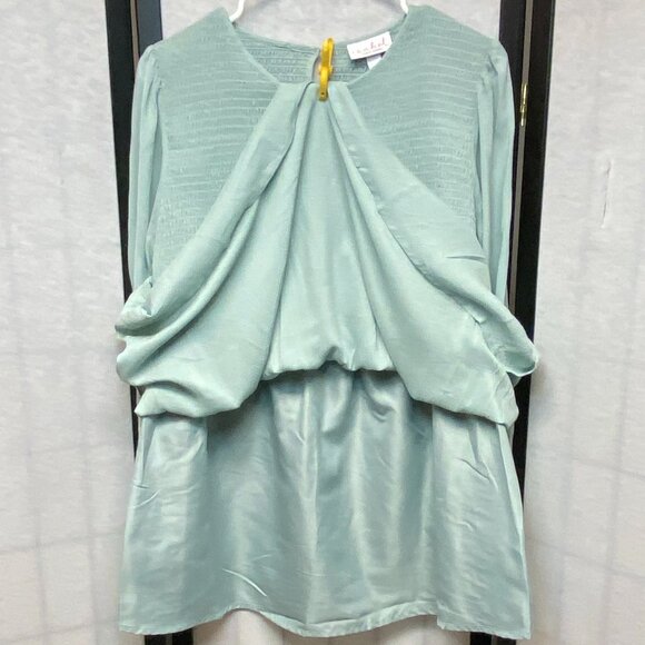 Isabel Maternity Long Sleeve Shirred Bodice Sheer Lined Maternity Shirt Mint NWT - Picture 6 of 11